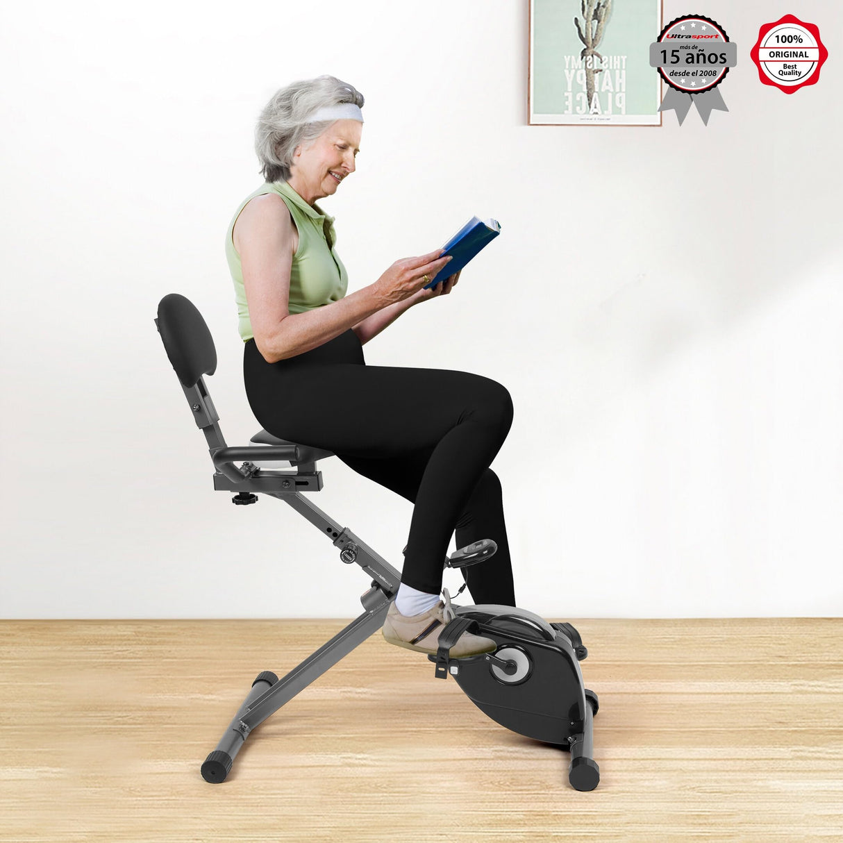 Ultrasport Bicicleta estática para Mayores Seniors Recumbent Hometrainer, 60% Acero 30% PP 10% PS, Negro/Gris, Extra cómodo