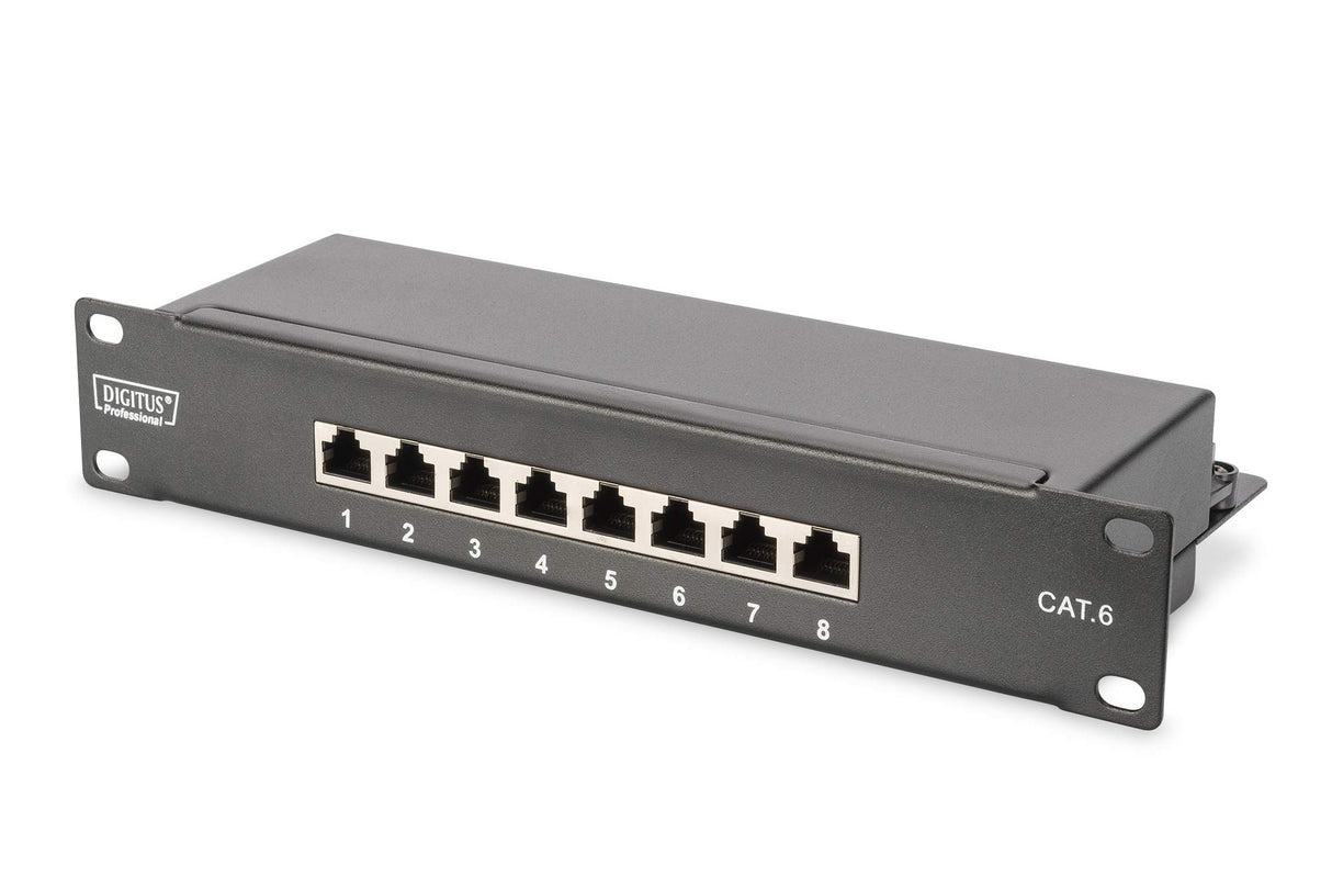 DIGITUS Juego de 10 Pulgadas - Armario de Red 12U Serie Soho Negro - Estante - regleta de enchufes - Panel de Conexiones de 8 Puertos - conmutador gigabit de 8 Puertos