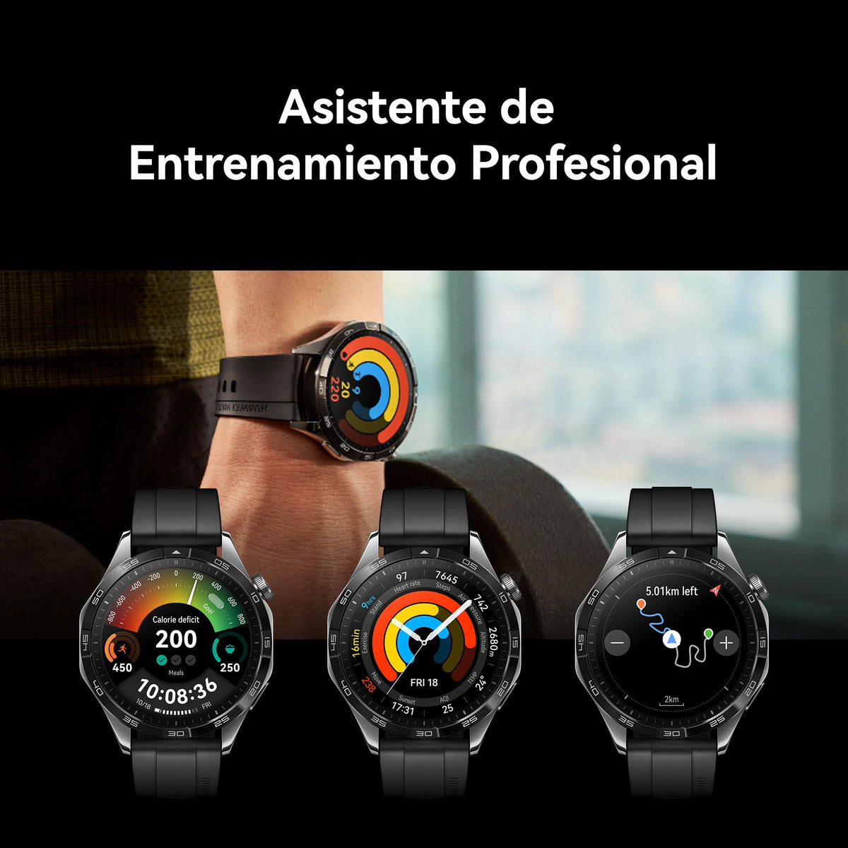 HUAWEI Watch GT 4 46mm Smartwatch, hasta 2 semanas de batería, iOS & Android, gestión de calorías, Seguimiento Profesional de la Salud, SpO2, GPS, versión española, Negro