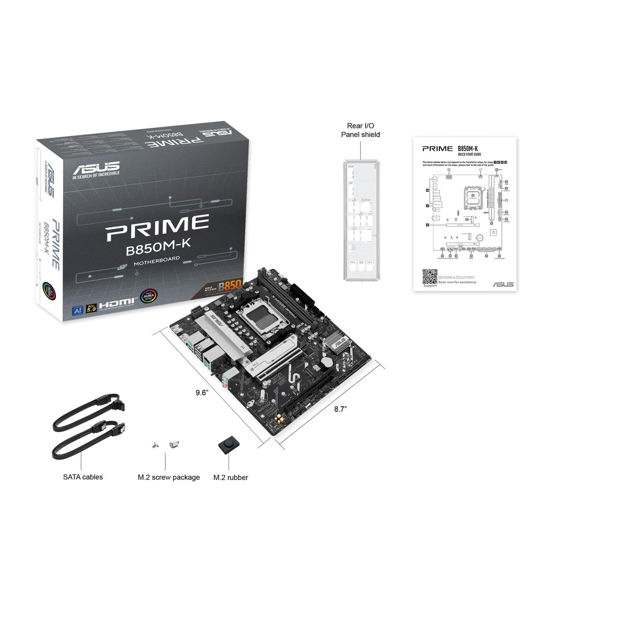 ASUS Prime B850M-K - Placa Base para Videojuegos AMD AM5 (Ryzen 9000, Memoria DDR5, 2 M.2, PCIe 5.0, BIOS Flashback, Aura Sync)