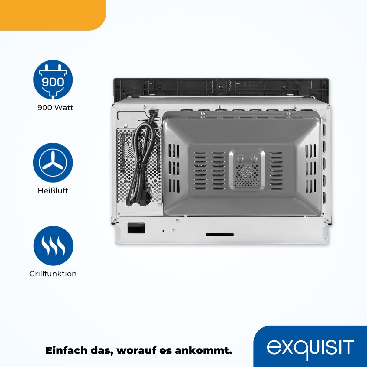 Exquisit® Microondas Combi de Encastre con Marco, 25L, 900W, Grill 1100W, 10 Niveles de Potencia en Función Convección, Acabado Acero Inox, Display Digital, Plato 31,5Cm, Medidas 38,2x59,5x1,9 Cm.