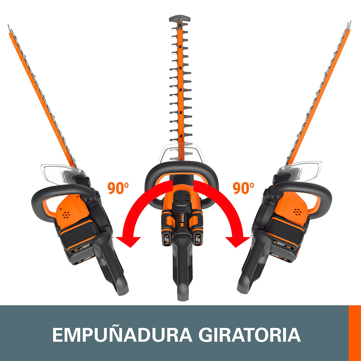Cortasetos a batería 40V Máx. (2x20V) WORX | PowerShare | WG284E.9 | Peine Doble de 60 cm | Cabezal de Corte Giratorio 180 Grados | Mango Envolvente