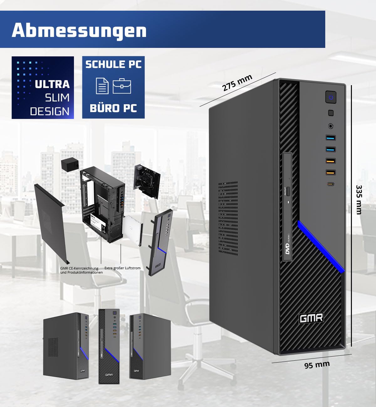 GMR Ultra Slim i7 Office PC, Computadora de Oficina de Negocios, garantía de 3 años, 32 GB RAM, 1000 GB SSD, DVD±RW, USB 3, Windows 11 Prof, WiFi Bluetooth