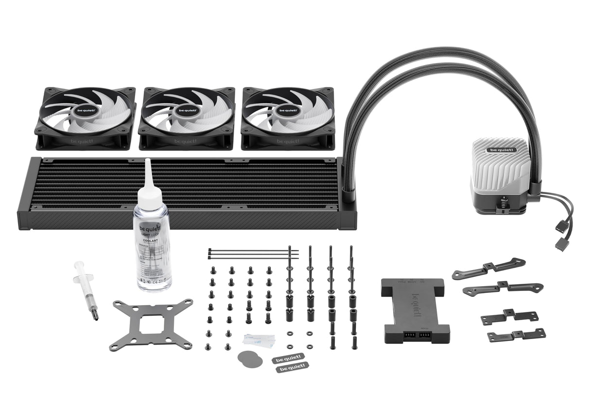 be quiet! Light Loop 360 mm Black CPU refrigerador con agua para sistemas muyoverclockeados, elegante bloque de refrigeración ARGB, 3 ventiladores Light WingsLX PWM high-speed, con ARGB-PWM-Hub