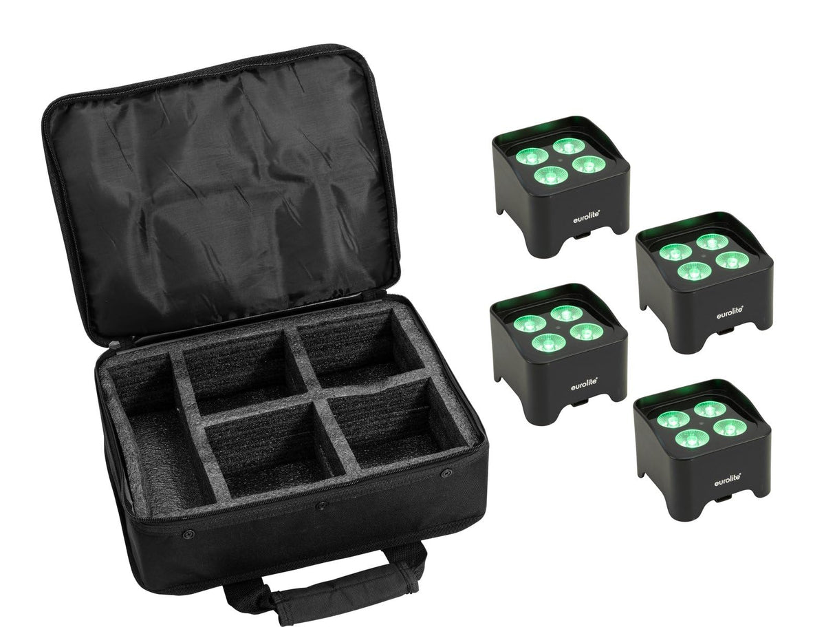 EUROLITE Akku - Juego de 4 mini UP-4 QCL Spot MK2 + bolsa suave