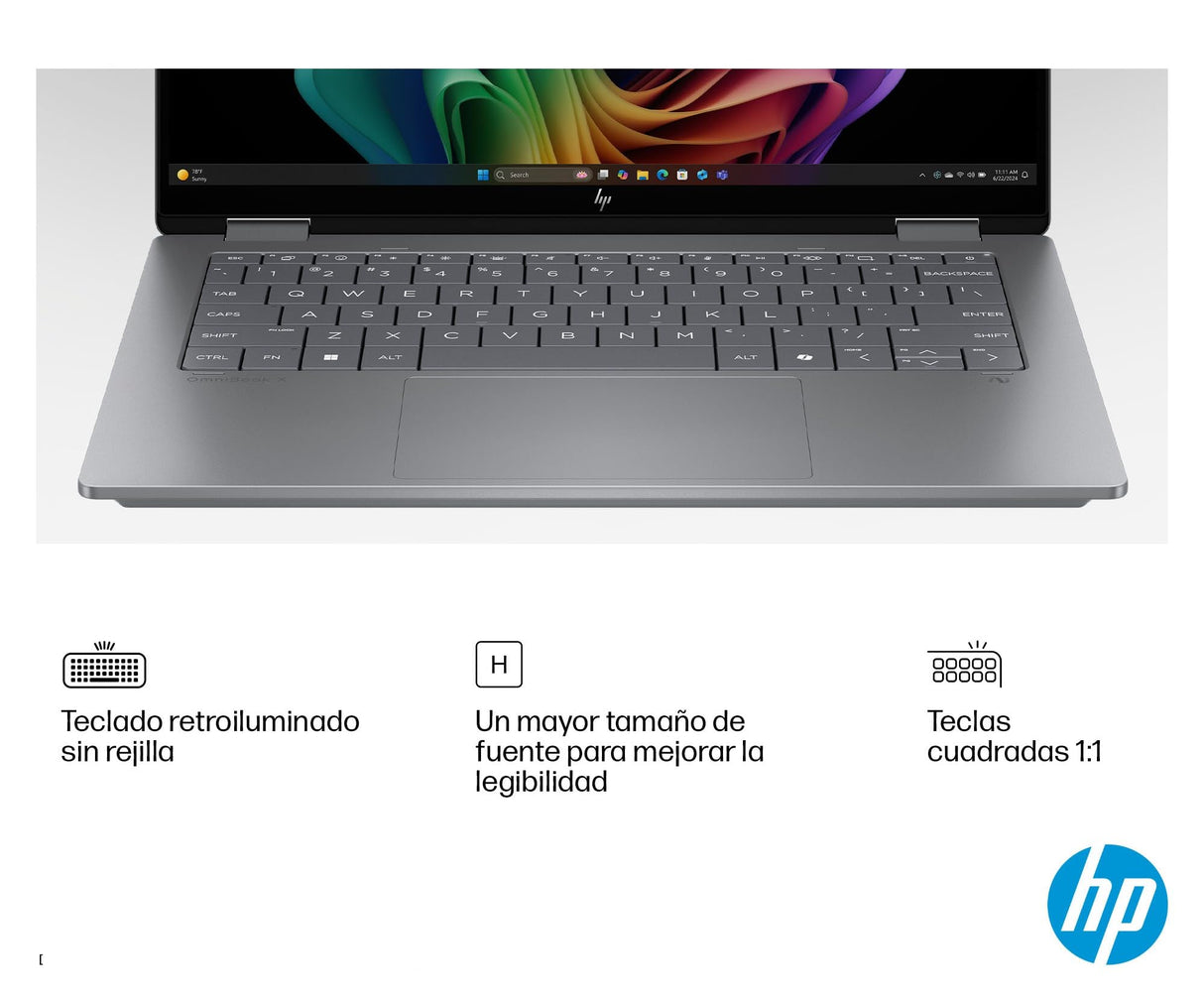 HP Omnibook X Flip - Ordenador portátil Convertible de 14" 3K OLED táctil (Ryzen AI 7 350, 32GB RAM, 1TB SSD, AMD Radeon 860M Graphics, Windows 11 Home) Silver - Teclado QWERTY Español
