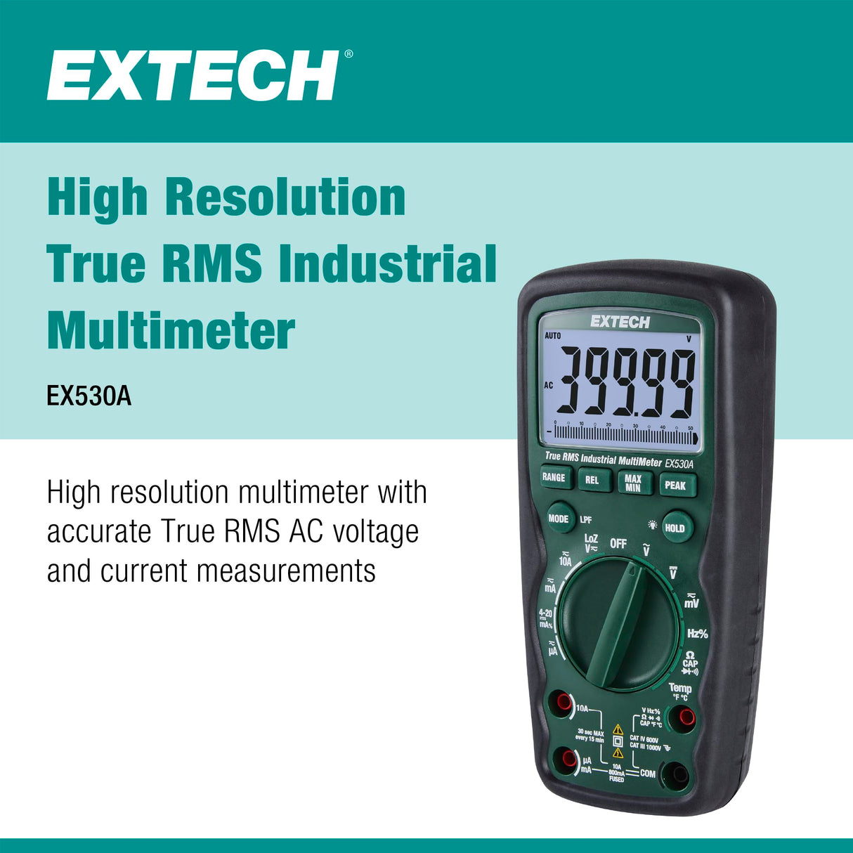 Extech EX530A Heavy Duty True RMS Multimeter (50000 count)