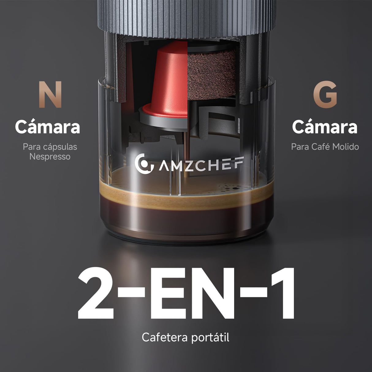 AMZCHEF Cafetera Portatil – 20 Bares, USB-C, Pantalla Digital,Compatible con Cápsulas – Cafetera Portátil Cápsula de Espresso para Viajes, Camping y Oficina,Aluminio