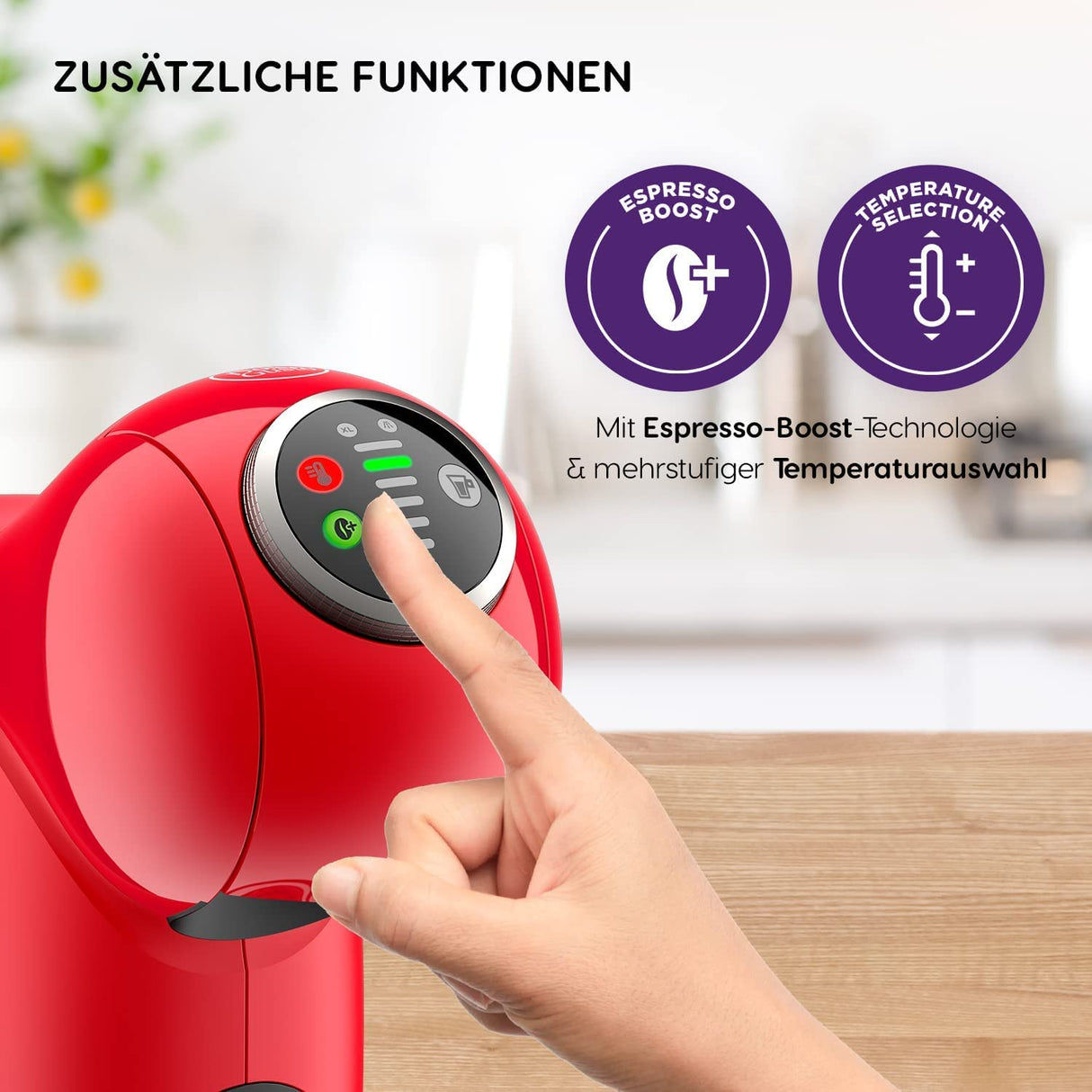 Krups Nescafé Dolce Gusto Genio S Plus KP3405. Cafetera de cápsulas, Eco, pantalla táctil, 4 ajustes temperatura, rojo