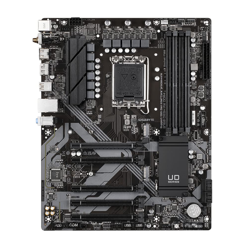 GIGABYTE B760 DS3H AX DDR4 Placa Base - Compatible con procesadores Intel Core de 14ª generación, VRM digital de 8+2+1 fases, hasta 5333MHz DDR4 (OC), 2x PCIe 4.0 M.2, Wi-Fi 6E, GbE LAN, USB 3.2 Gen 2