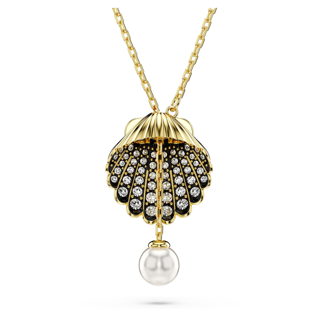 Swarovski Colgante en Y Idyllia, Crystal Pearl, Caracola, Blanco, Baño tono oro