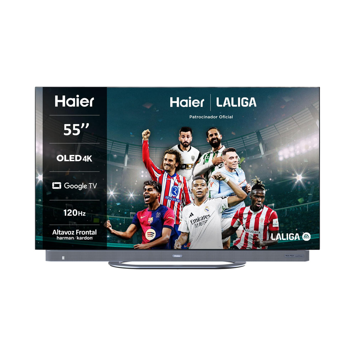 Haier OLED Harman Kardon 4K UHD H55C900UX - 55", Smart TV, Google TV, Dolby Atmos y Dolby Vision, HDR 10, Smart Remote Control, Google Assistant, Bluetooth 5.1, DBX TV, HDMI 2.1 x 4, Sin Marcos, 2024