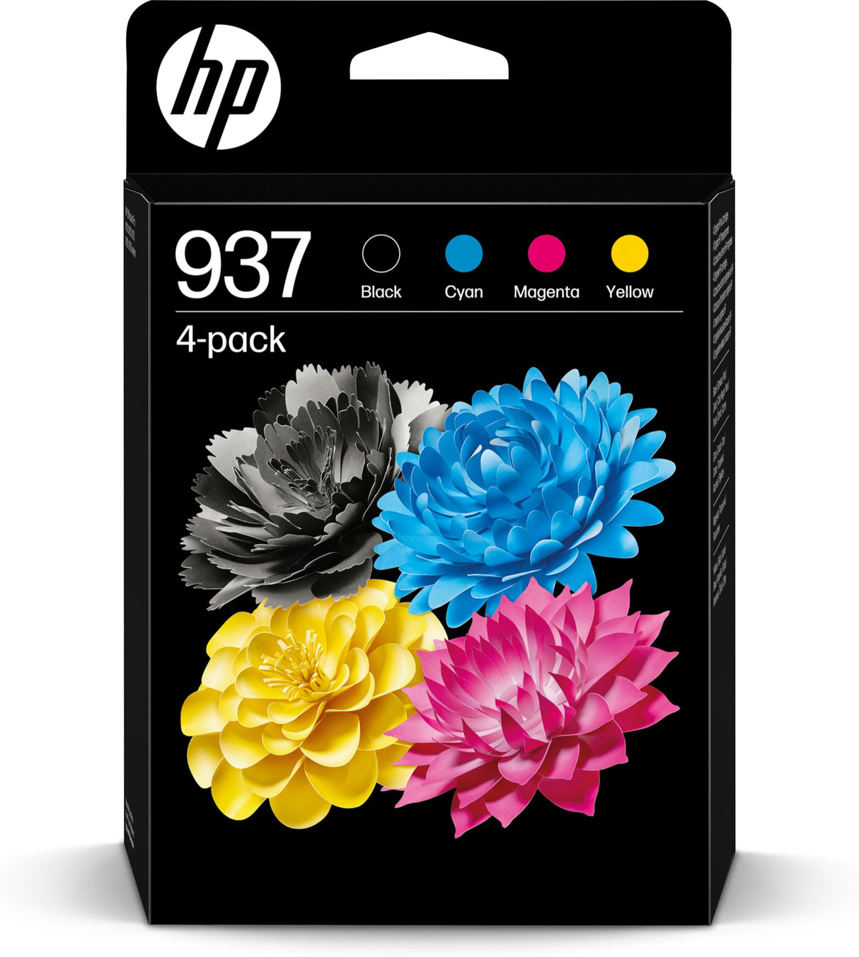 HP 937 6C400NE, Pack de 4, Cartuchos de Tinta Originales Negro, Cian, Magenta y Amarillo, Compatible con impresoras HP OfficeJet Pro 9110, 9120, 9130, 9720 y 9730