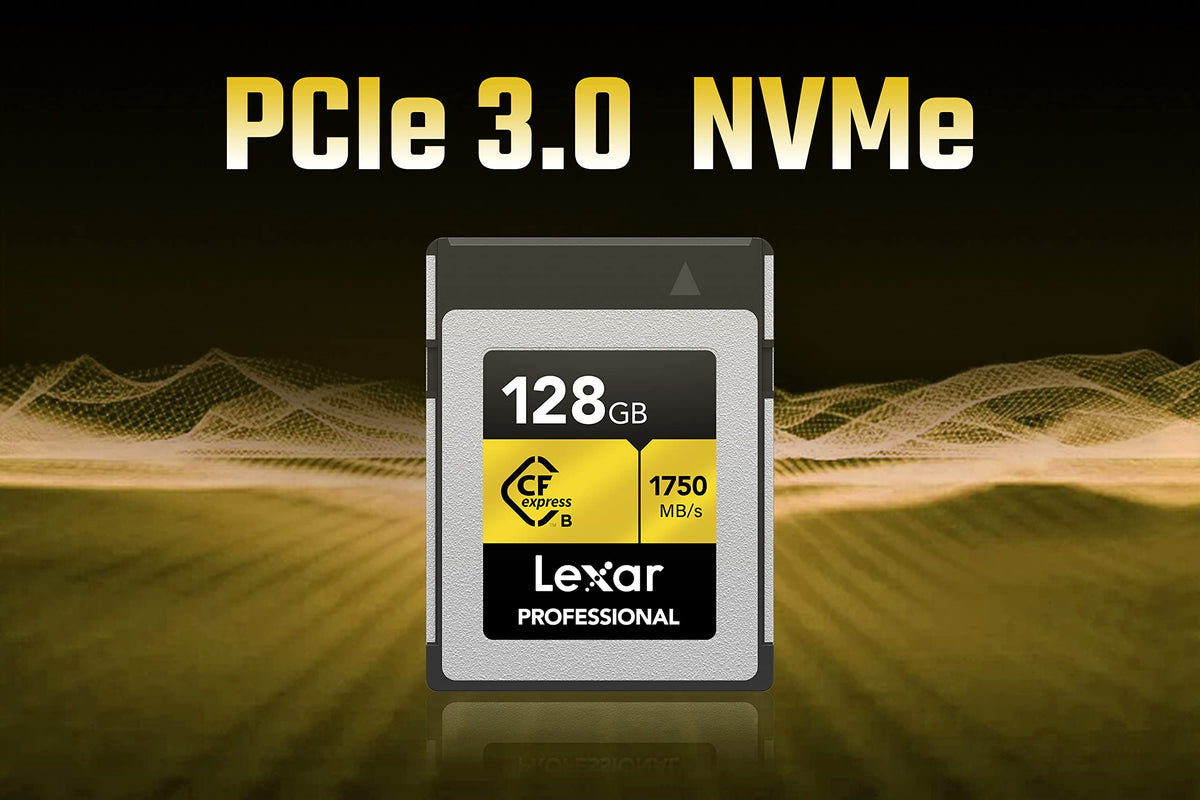 Lexar Tarjeta CFexpress 128 GB Profesional Serie Gold, Tarjeta CF Tipo B, hasta 1750 MB/s de Lectura, adopta PCIe 3.0 NVMe, Tarjeta de Memoria para fotógrafo Profesional, videógrafo(LCXEXPR128G-RNENG)