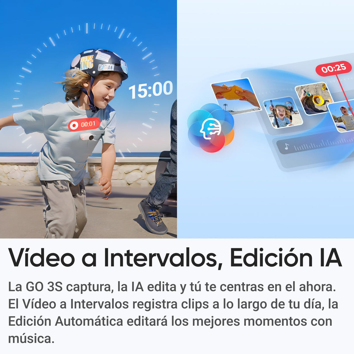 Insta360 GO 3S Kit para Deportes Acuáticos - Cámara Vlogging 4K, POV Manos Libres, Móntala Donde Quieras, Estabilización, 140 Min de batería, Impermeable 10 M, Edición IA, Apple Find My, Vlog, Negro