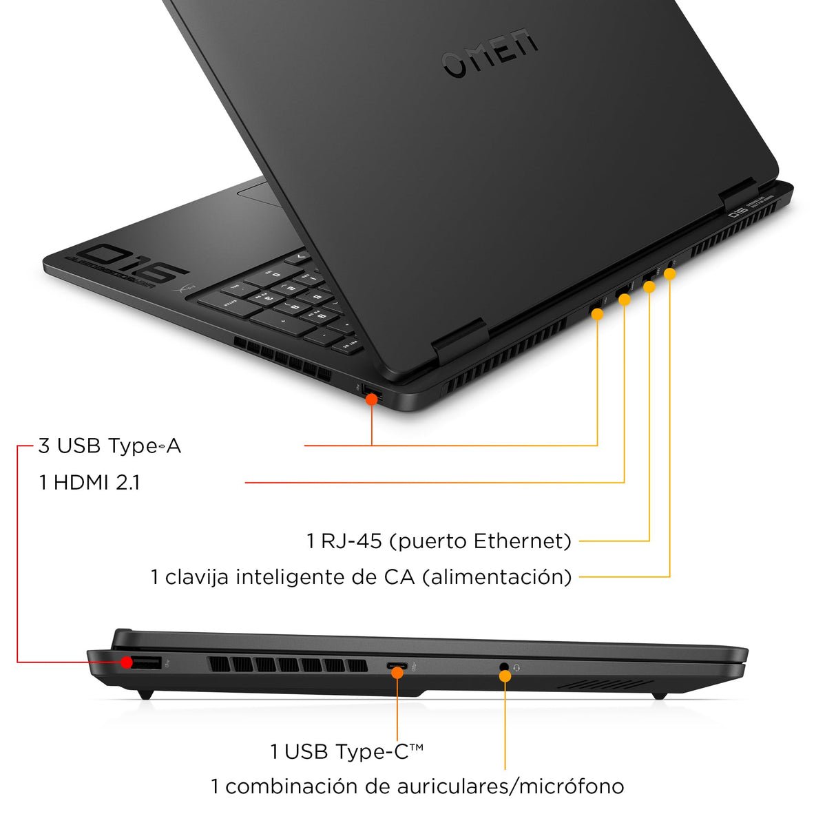 HP OMEN Slim - Ordenador portátil Gaming 16" 2.5K WQXGA (Intel Ultra 9-285H, 32GB RAM, 1TB SSD, NVIDIA RTX 5070, Windows 11 Home) Teclado QWERTY Español - Negro