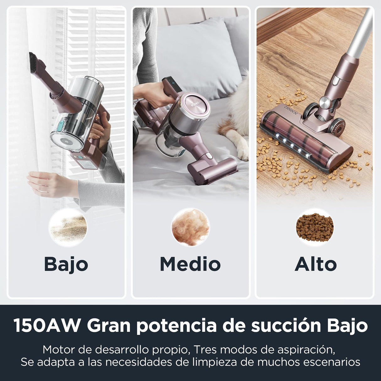 Eureka AK10 Pet Aspiradora sin Cable Potente, Motor BLDC de 450 W, 60 Mins Autonomía de Limpieza, 29KPa Aspiradoras Escoba Inteligente, Batería Desmontable de hasta 60 Minutos con Pantalla LED