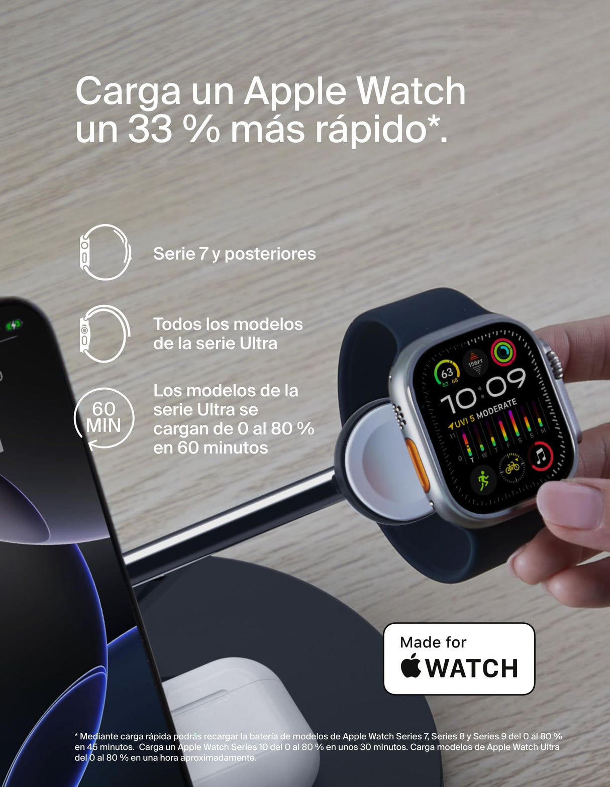 Belkin BoostCharge Cargador Qi2 3 en 1, estación de Carga inalámbrica con MagSafe, Base de Carga Qi2 para iPhone 16 Series, Apple Watch, AirPods, Soporte Antideslizante, Fuente de alimentación, Negro