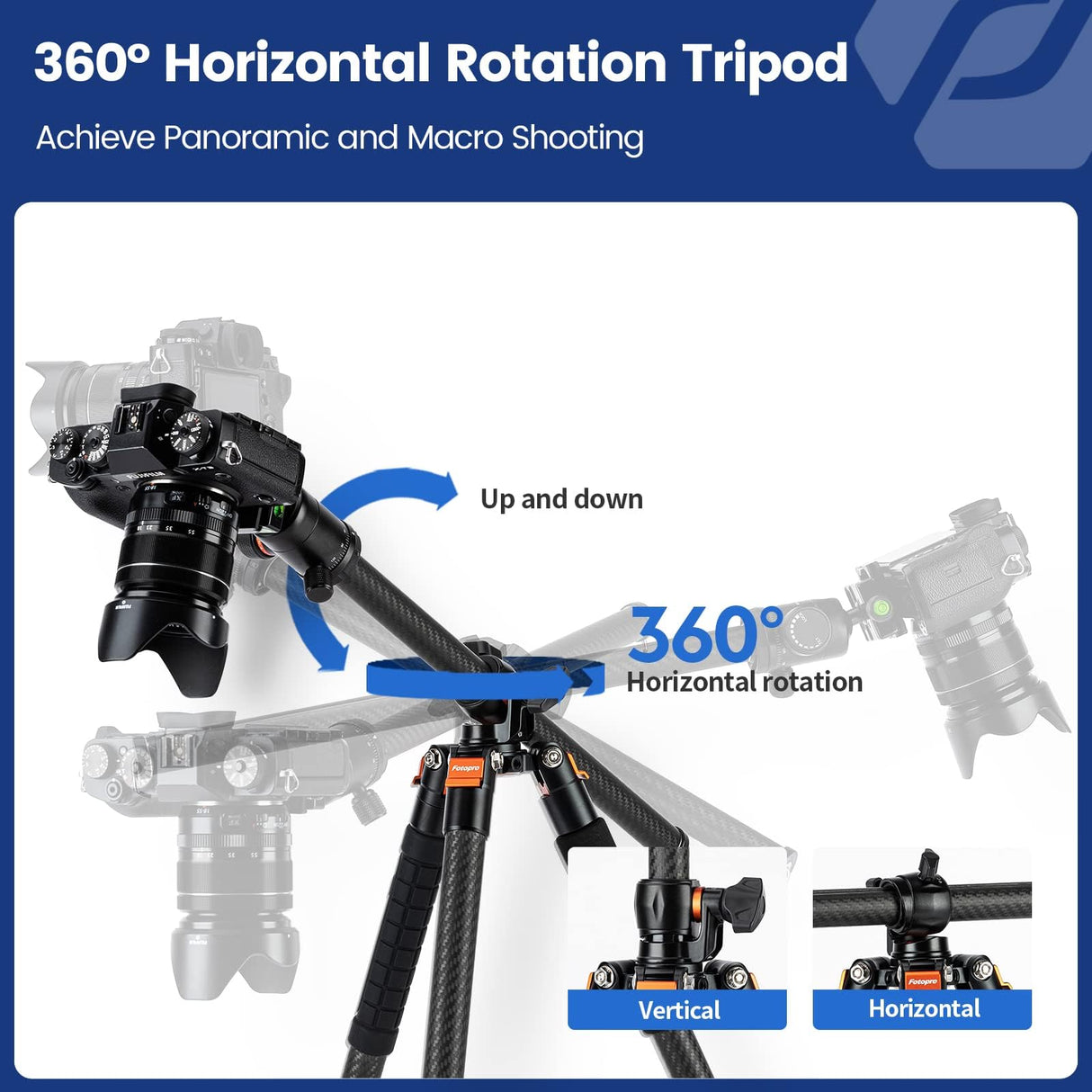 Fotopro Trípode Horizontal para cámara de 75 Pulgadas, Fibra de Carbono, Cabeza de Bola de 360 Grados, Placa de liberación rápida, trípode DSLR para cámara de Viaje, videocámara