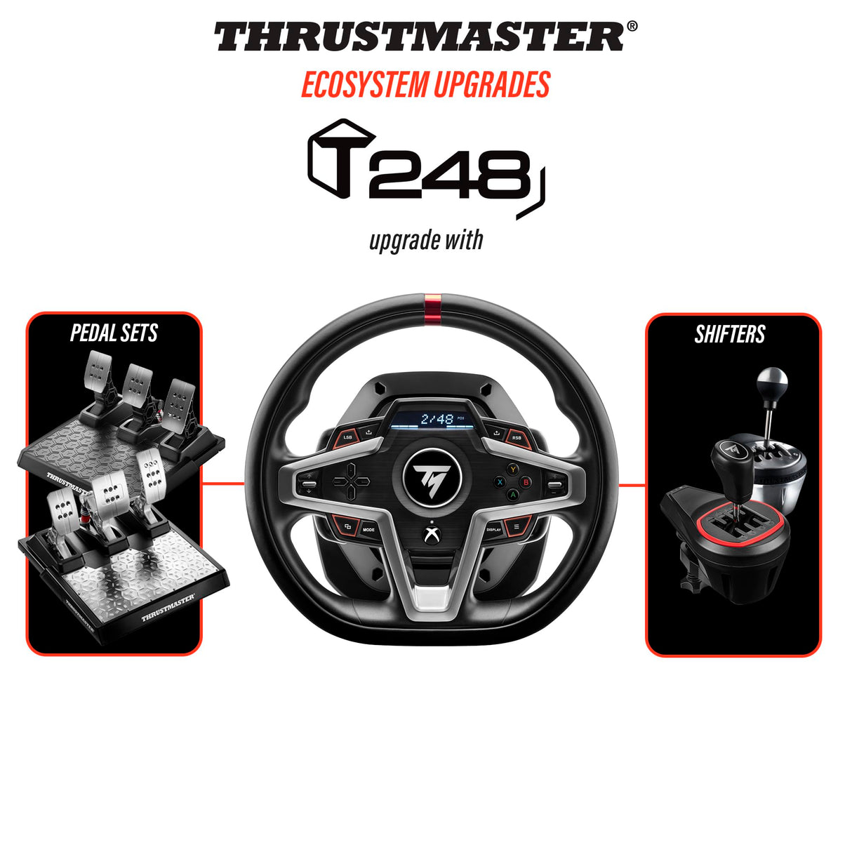 Thrustmaster T248 Volante de Carreras y Pedales Magnéticos – Xbox Series X|S, Xbox One, PC – HYBRID DRIVE, Palancas Magnéticas, Retroalimentación de Fuerza Dinámica, Pantalla Integrada