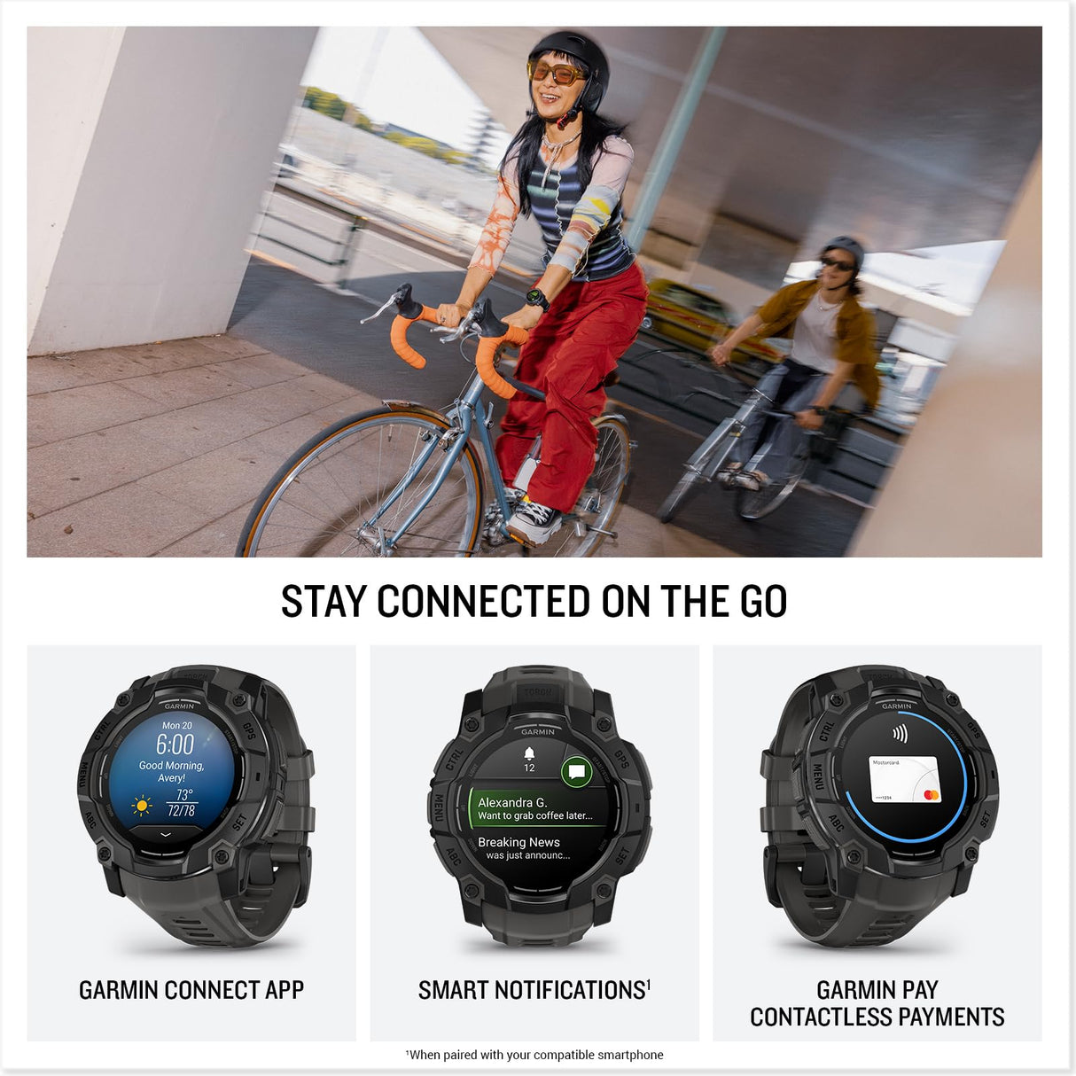 Garmin Instinct 3, Reloj inteligente con GPS, Pantalla AMOLED de 50 mm, Resistente al agua, Aplicaciones deportivas integradas, Monitorización de la salud, Linterna LED, Hasta 24 días autonomía, Negro