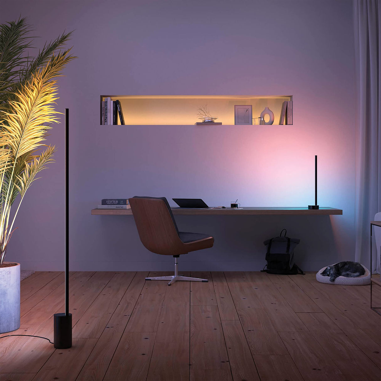 Philips Hue Signe Gradient– Lámpara inteligente, Lámpara de Pie LED Inteligente, Luz Blanca y de Luces de Colores, sistema de iluminación con tira led Compatible con Alexa y Google Home, Color Blanco