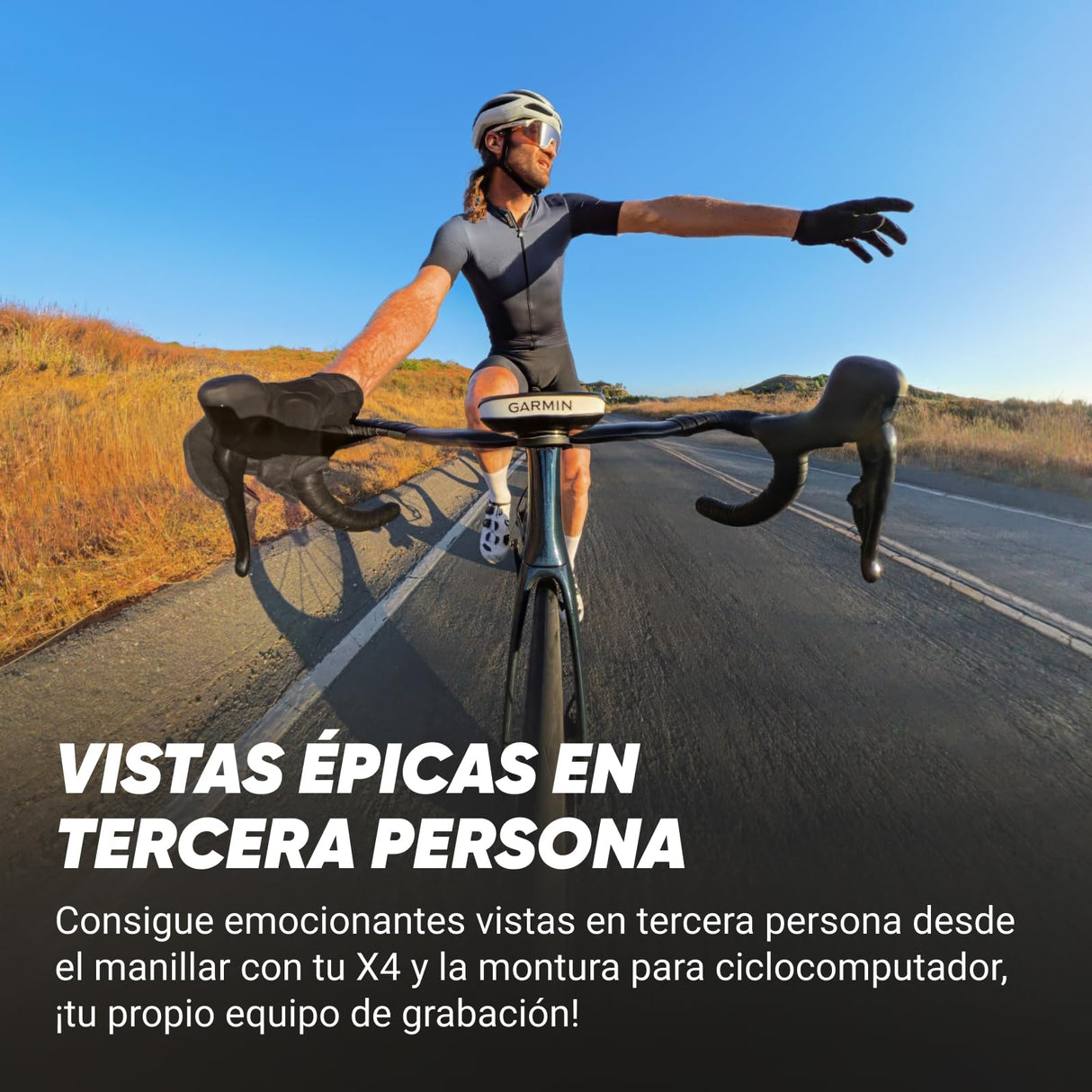Insta360 X4 Paquete de Ciclismo en Carretera (Independiente) - Cámara de acción Impermeable 8K 360, Vídeo 4K Gran Angular, Efecto Selfie Stick Invisible, Protectores de Lente Extraíbles