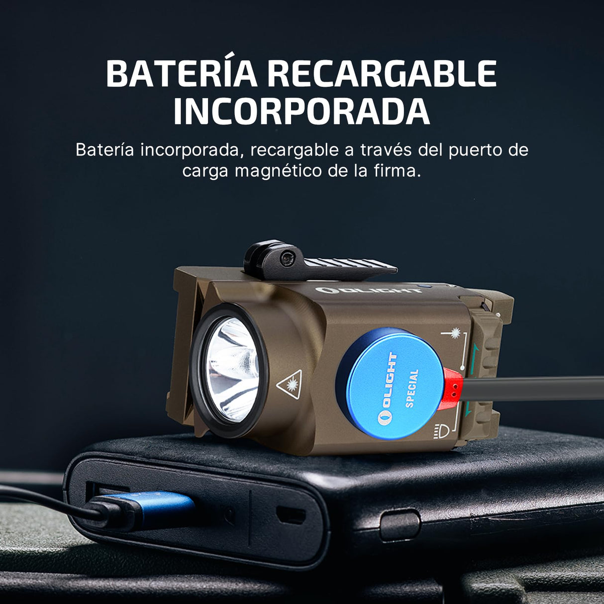 OLIGHT Baldr Mini Linterna Potente con Puntero de Haz Verde Ajustable 600 LΓΊmenes 130M 3 Modos con Riel Ajustable para Caza Compatible con Picatinny Rail y GL (Desert Tan)