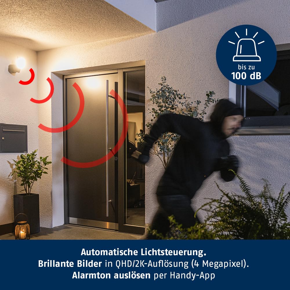 ABUS WLAN Light Outdoor Camera (PPIC46520) - Cámara de vigilancia inteligente con luz exterior, detección de personas, detección de animales, detección de coches, notificación push individual