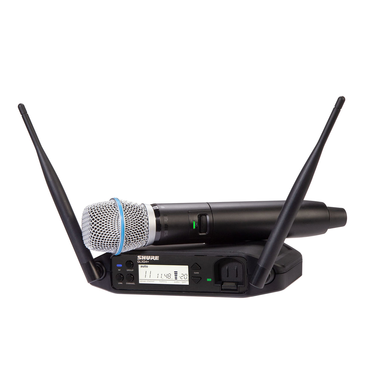 Micrófono inalámbrico Shure GLXD24+/B87A para Iglesias, Karaoke y Voces - Batería de 12 Horas, Alcance de 30m | Micrófono Vocal Beta 587, Receptor de Canal único.