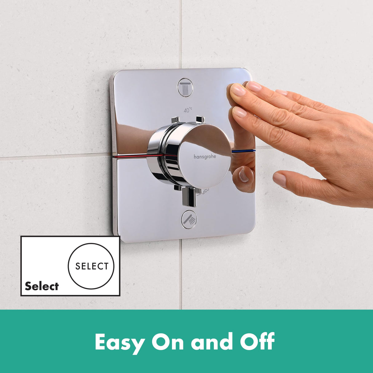 hansgrohe ShowerSelect Comfort Q, termostato empotrado , grifo con botón de seguridad (SafetyStop) a 40 °C, termostato para ducha y bañera, mezclador para 2 funciones, cromo
