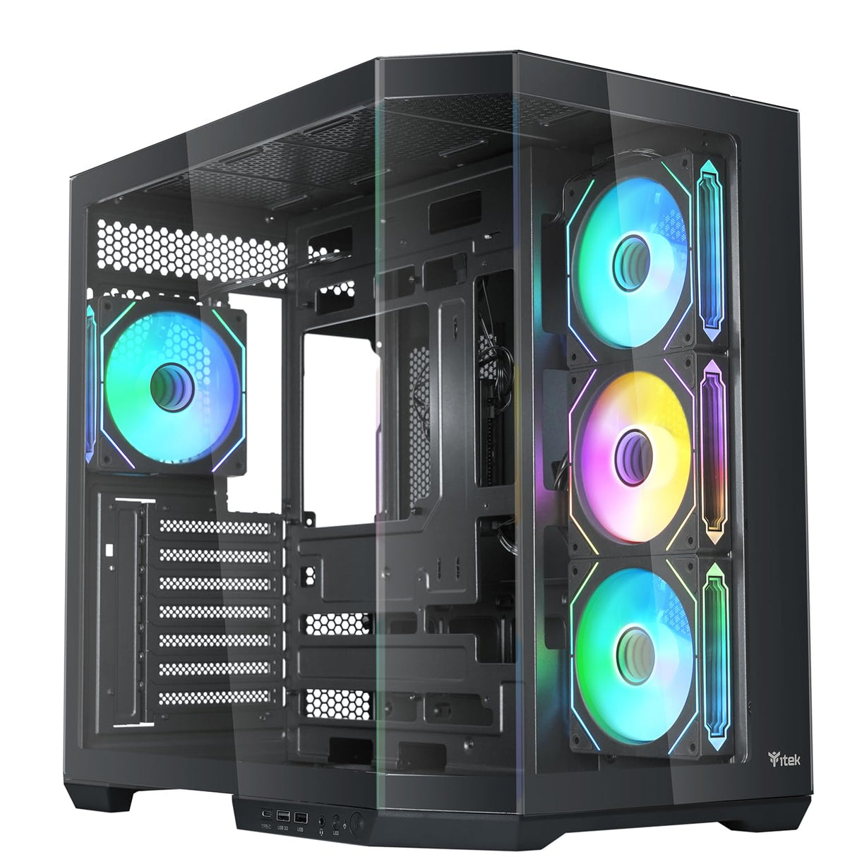 Itek Case Dark Cave AKU - Gaming Tower - ATX - 4x12cm ARGB Fan - USB3 & Type-C- Pared Lateral y Frontal de Vidrio Templado