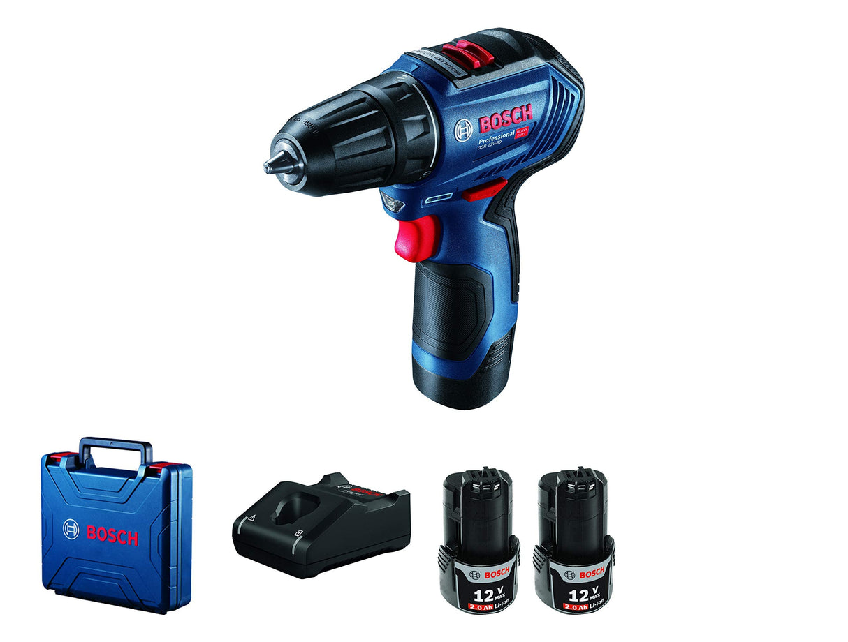 Bosch GSR 12 V-30 Taladro/atornillador a batería (2× GBA 12V 2.0 Ah + GAL 12V-40 + (Brushless))