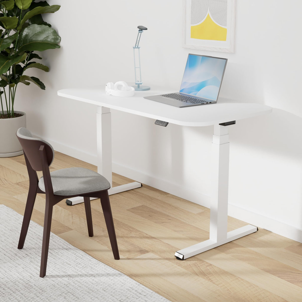 Steelcase Solo Mesa Altura Ajustable Eléctrica para Trabajar de Pie o Sentado, Controlador Programable, Potente motor, Sensor Anticolisión y Red de Gestión de Cables. Acabados en Nieve/Nieve