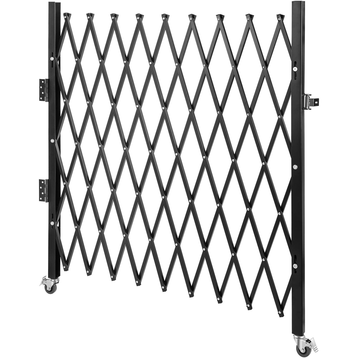VEVOR Barrera de Seguridad Extensible Plegable Individual 1,7 x 1,26 m Valla de Escalera de Acero Enrollable 360° Puerta de Tijera o Puerta con candado, para el sótano del hogar, Garaje, Negro