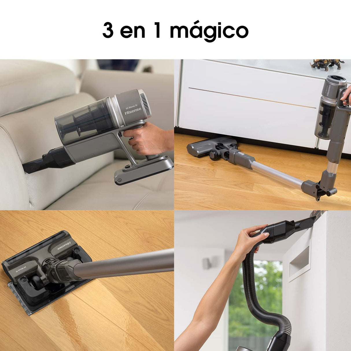 Hisense HVC6464A Aspirador Escoba sin cable, 25.2V, autonomía hasta 60 minutos , indicador LED de carga, accesorios para aspirar y fregar suelos con cepillo mopa