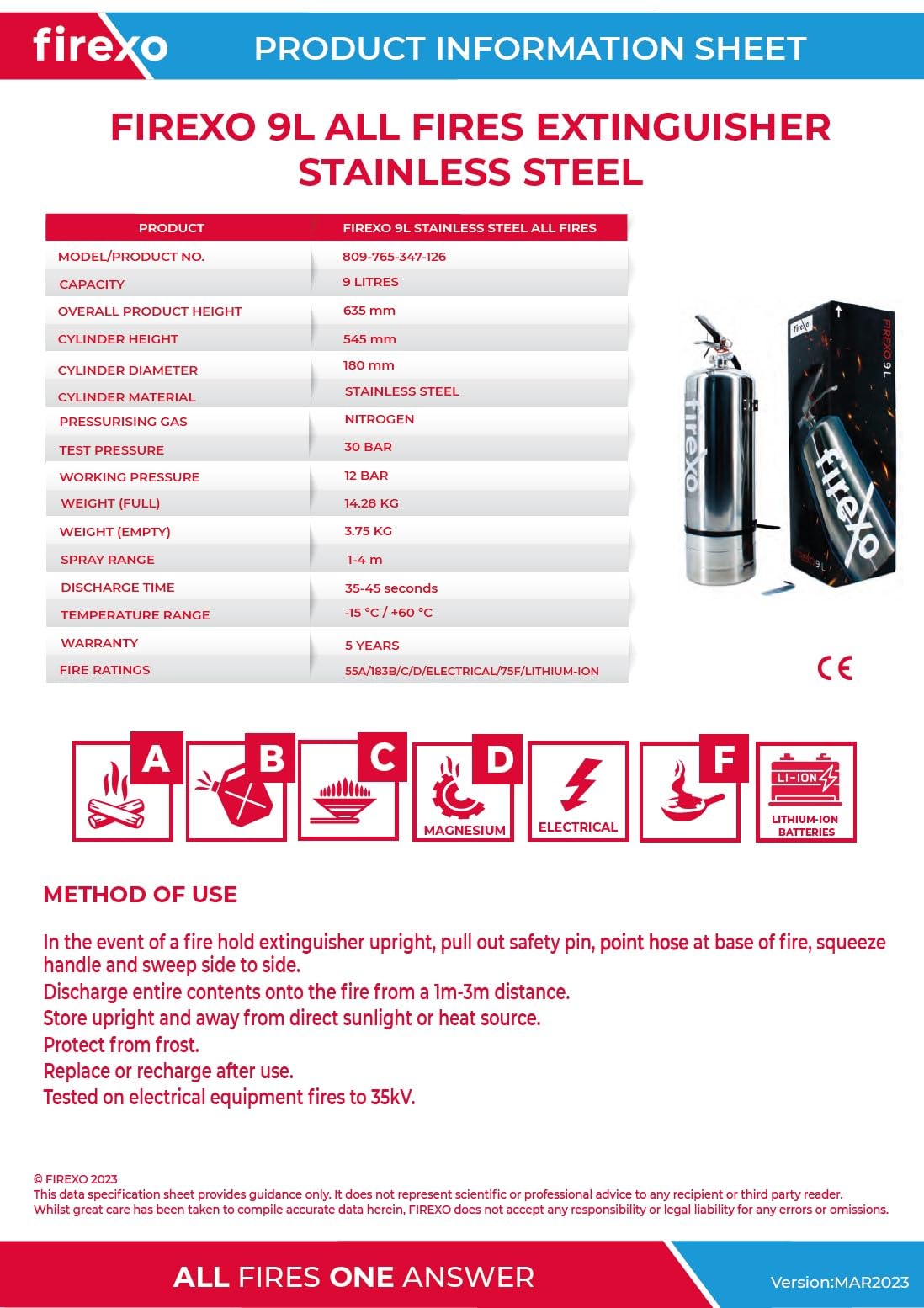 Firexo extintor de Incendio para Todo Tipo de Incendios (9 Liter) - Fire Extinguisher para Casa, Oficina, Cocina, Caravana, Barco - Extintor para Todo Tipo de Incendios