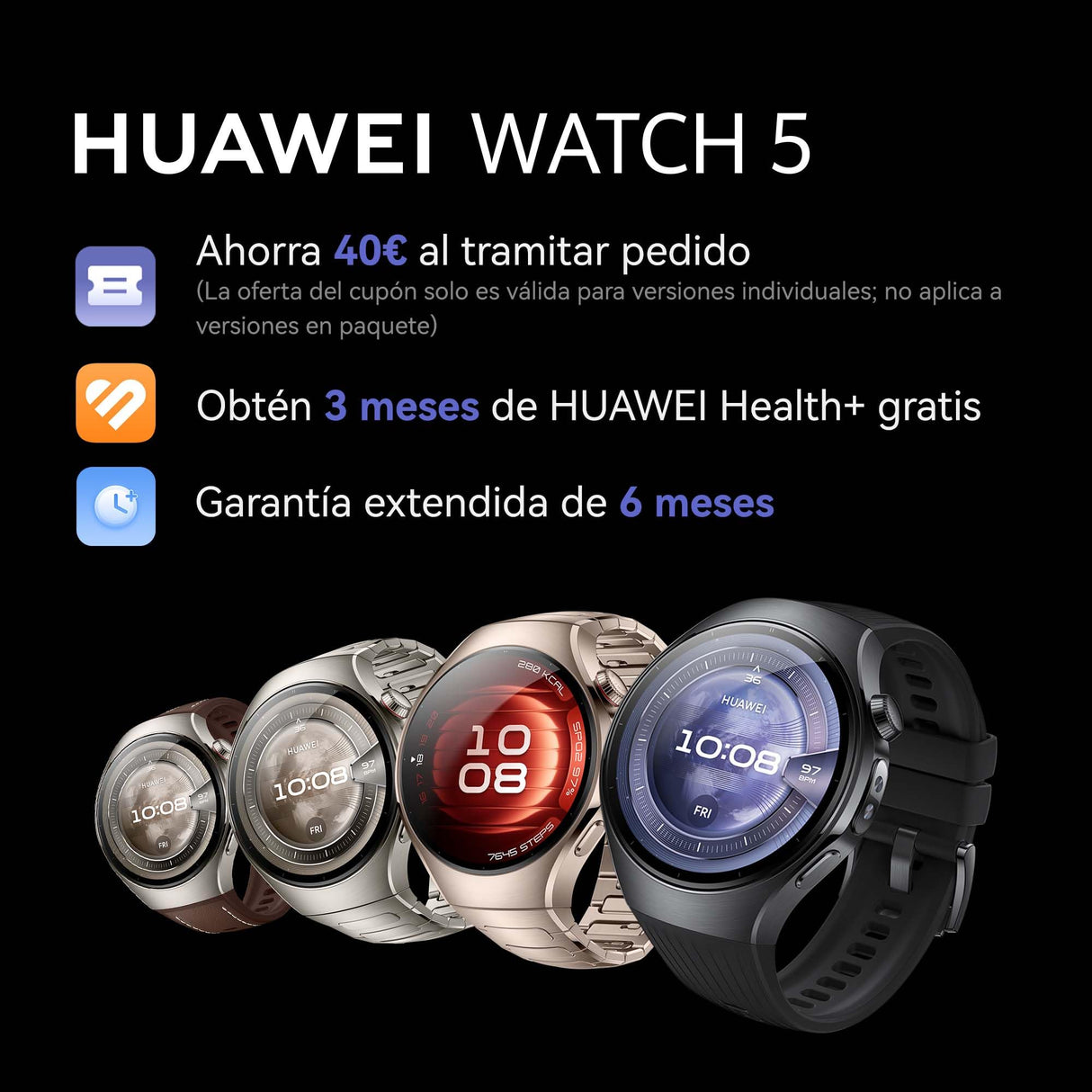 HUAWEI Watch 5, 42mm Smartwatches, Multi-Sensor Revolucionario X-Tap, SpO2 con la Yema del Dedo, Health Glance, ECG, HRV, eSIM, Android & iOS, Rose Gold