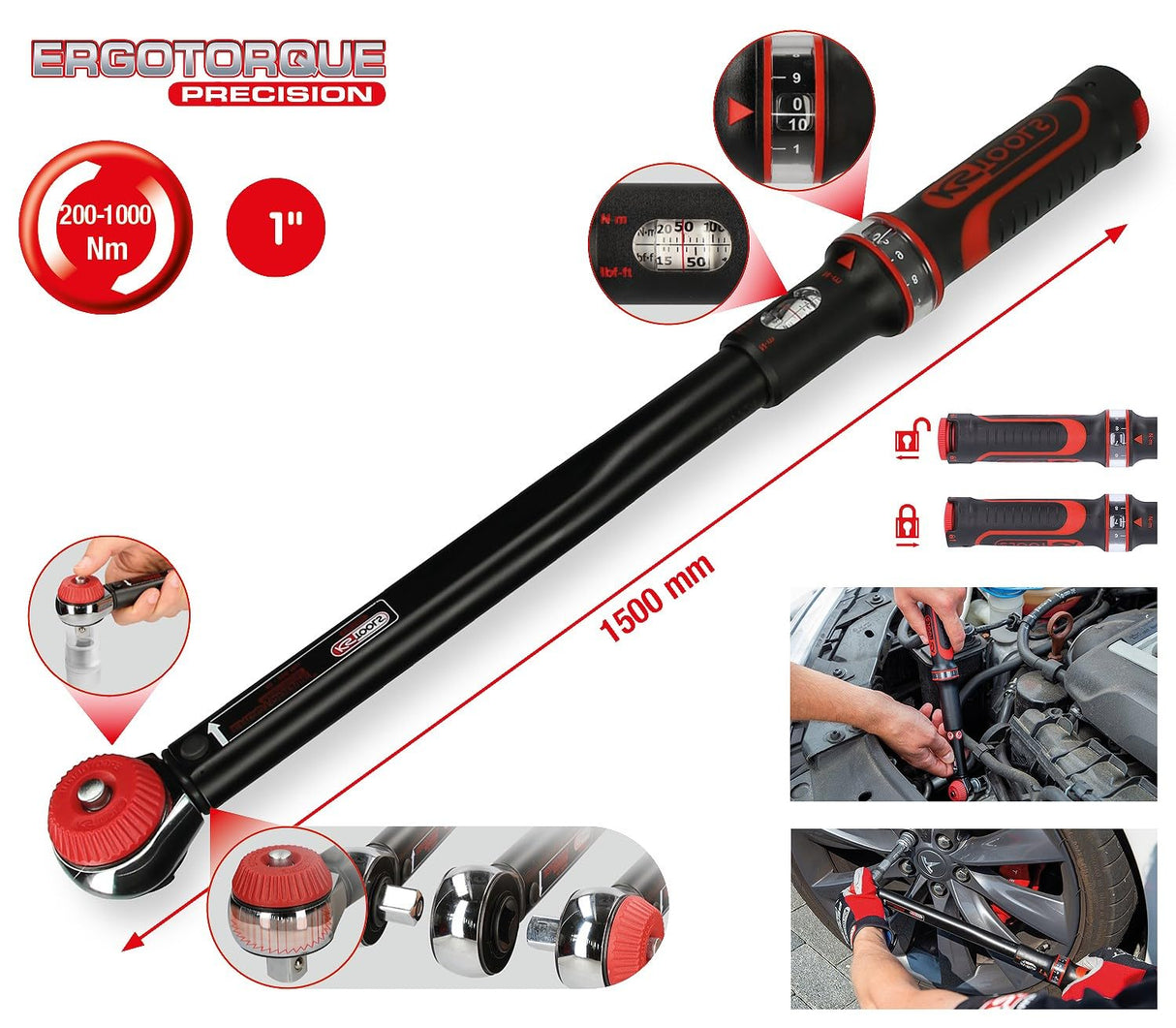 KS Tools 516.1495 - Llave dinamométrica Ergotorque, 300-1000Nm (tamaño: 1")
