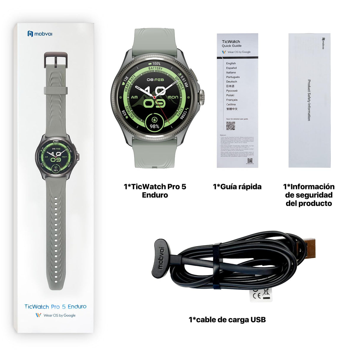 Ticwatch Pro 5 Enduro Slate Smartwatch para Hombres 1.43 "Android Wear OS Reloj Inteligente 90 Horas de batería 110+ Modos de Entrenamiento 7/24 Ritmo cardíaco No es Compatible con iPhone/iOS