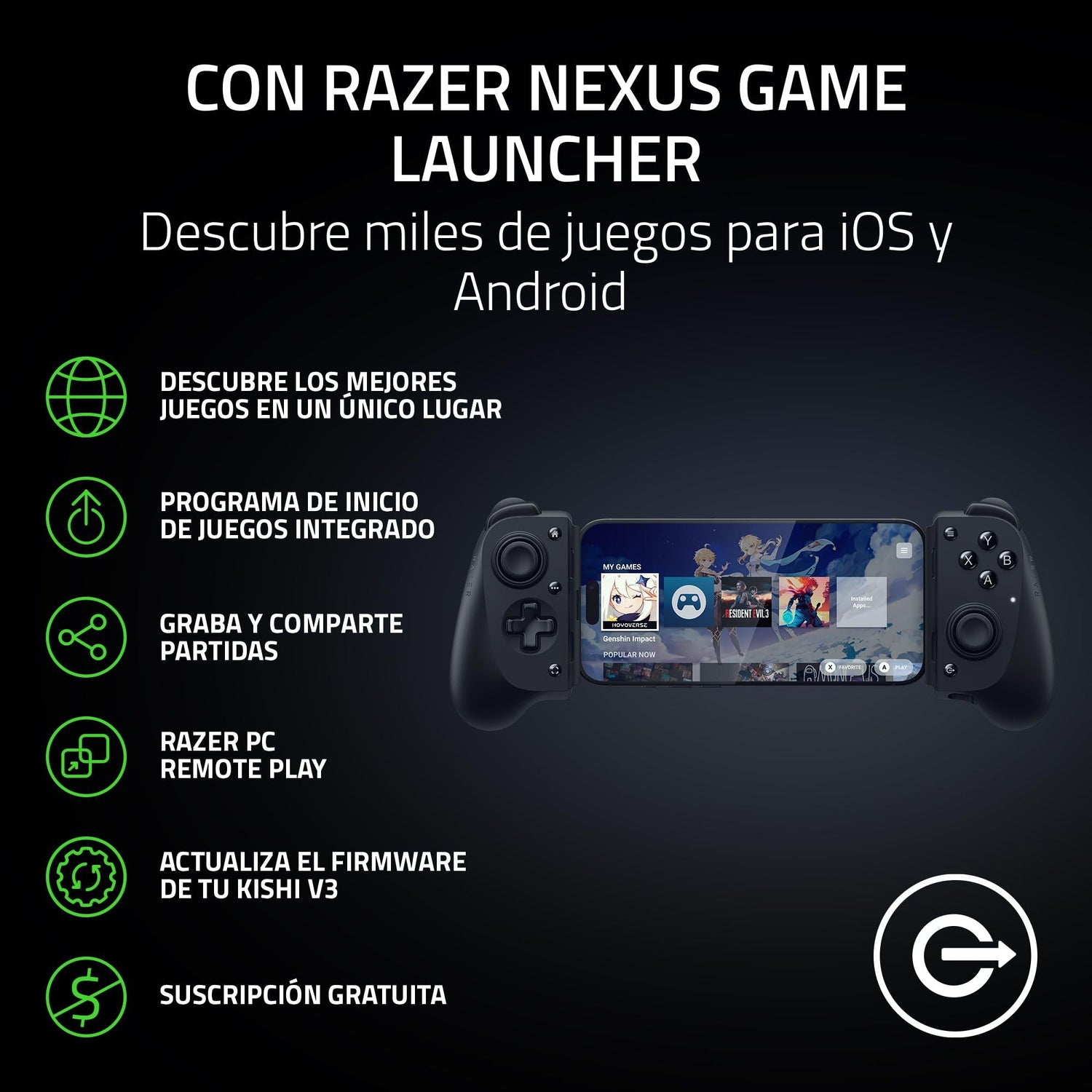 Razer Kishi V3 - Mando háptico gaming USB-C para iPhones y smartphones Android - Plug and Play - sticks analógicos antideriva (12 botones - hápticos Sensa HD - app Nexus) Negro