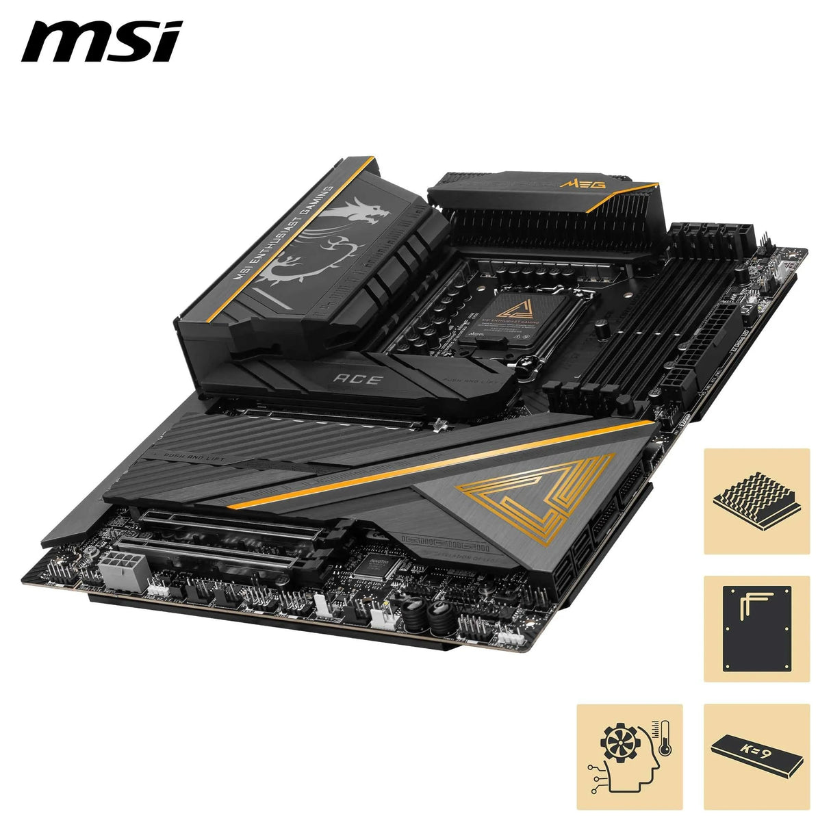 MSI Meg Z890 Ace, ATX - Placa Base Soporta Procesadores Intel Core Ultra (Serie 2), LGA 1851-110A SPS VRM, Memoria DDR5 (9200+MT/s OC), PCIe 5.0 & 4.0 x16, M.2 Gen5, Thunderbolt 4, Wi-Fi 7, 10G LAN