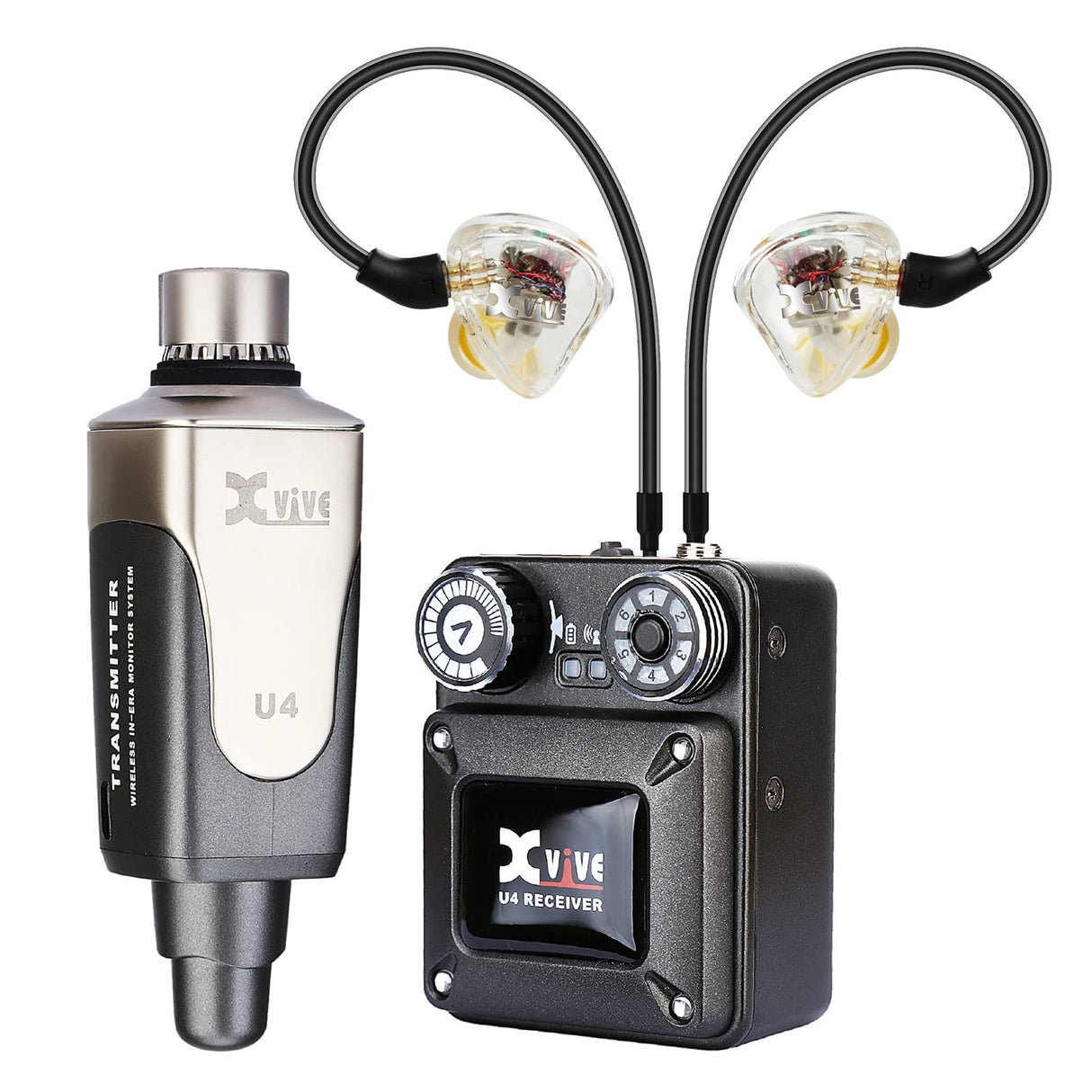 XVIVE U4T9 Wireless Monitor Bundle, Sistema inalámbrico profesional para monitorización de auriculares in-ear, compuesto por 1 emisor, 1 receptor y Auriculares in-ear