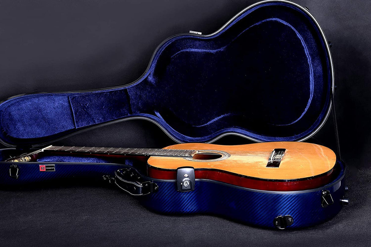 Crossrock Air Carbon Series Guitar Case Fits 4/4 Classic Guitar-100% Purity Carbon Fiber Flight Case, Protective Cover, Fixed & Removable Padding - Includes TSA Lock-Blue (CRF6030CBL)