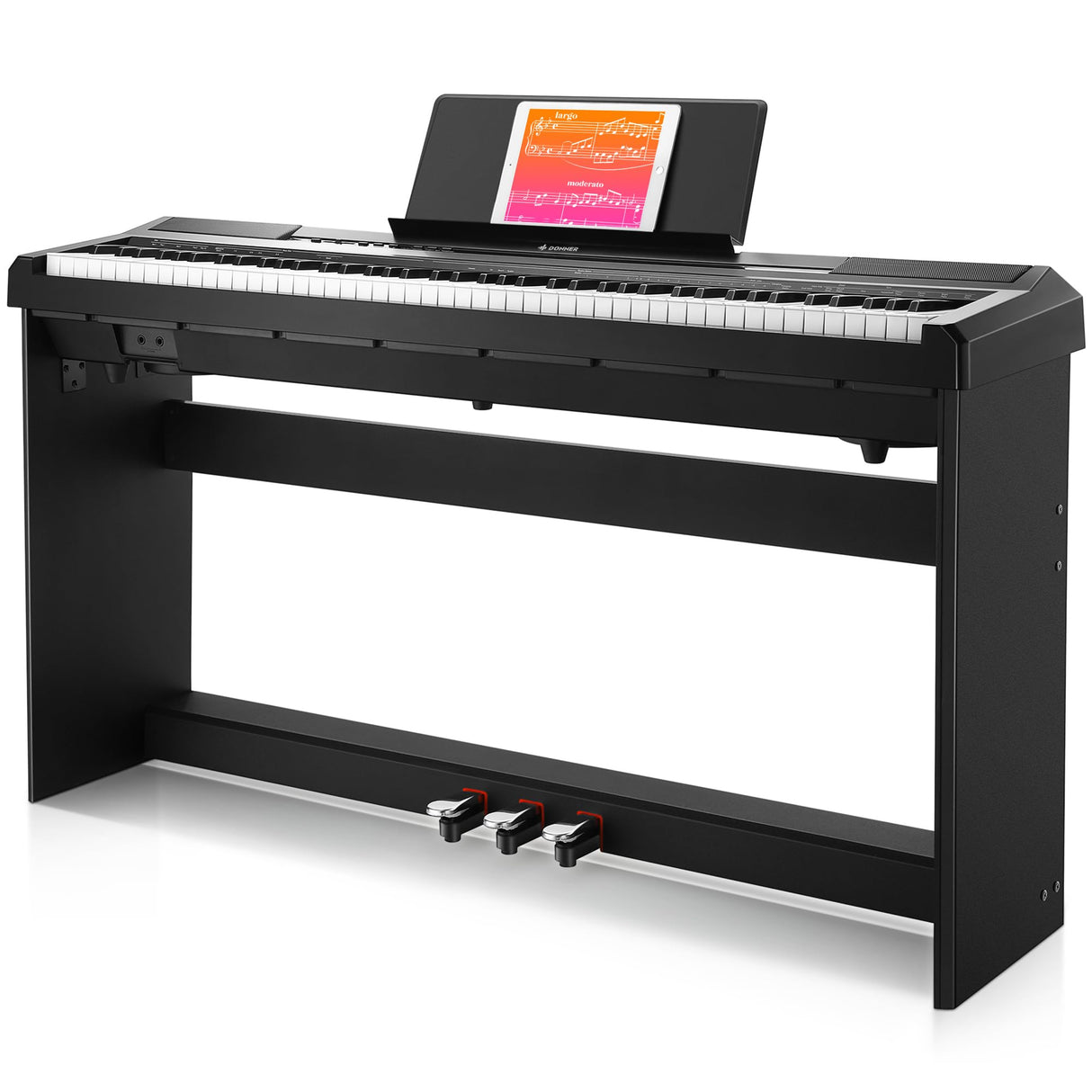 Donner Piano Eléctrico Digital 88 Teclas, Mitad Contrapesadas Teclas, Teclado Musical Adecuado para Principiantes con Soporte de Piano Desmontable y Pedal Triple, DEP-10S, Retro, Negro