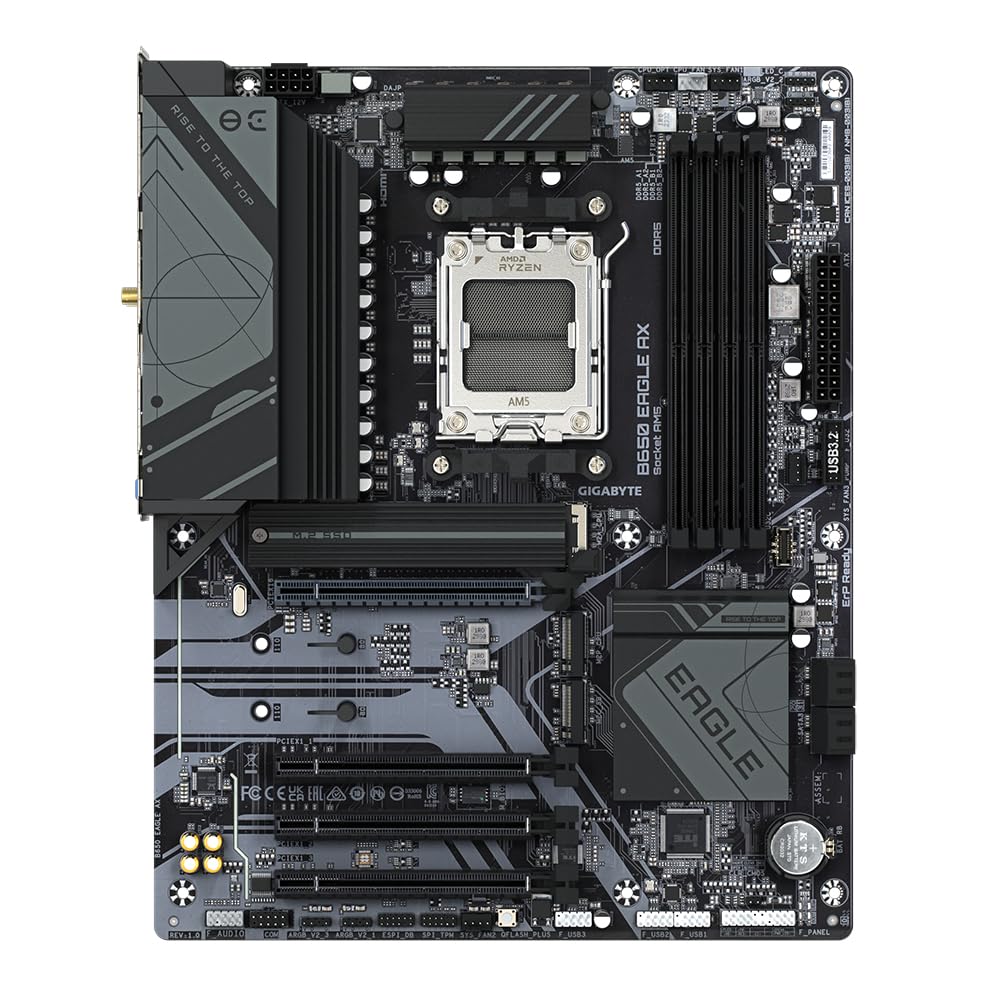 GIGABYTE B650 Eagle AX Placa Base - AMD Ryzen Serie 9000, VRM de 12+2+2 Fases, hasta 7600 MHz DDR5 (OC), 1xPCIe 5.0 + 2xPCIe 4.0 M.2, LAN GbE, WiFi 6E, USB 3.2 Gen 2