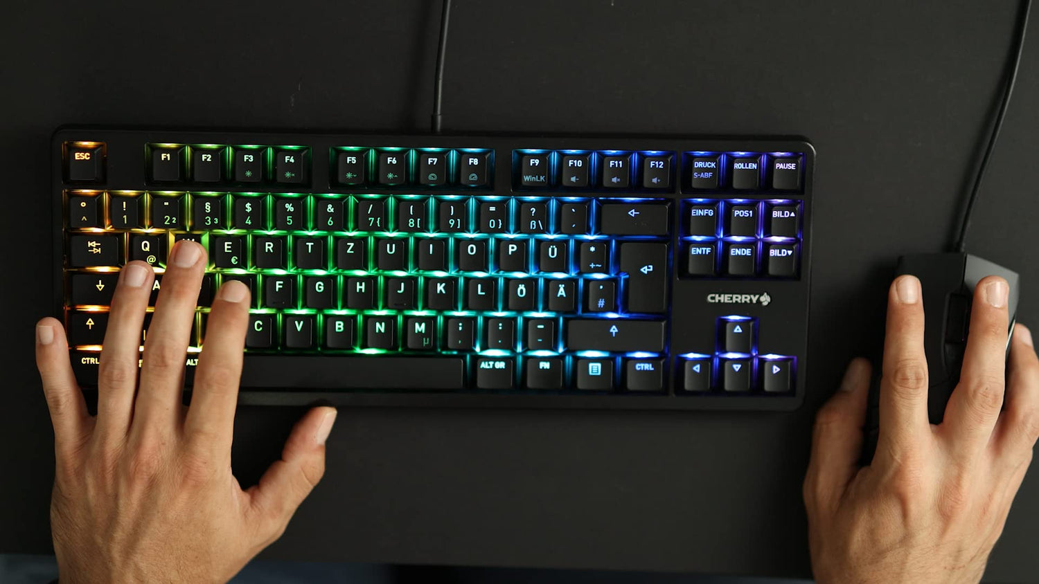 CHERRY G80-3000N RGB TKL, teclado Gaming con cable y sin teclado numérico, distribución de teclado UE (QWERTY), iluminación RGB, switches MX SILENT RED originales, negro
