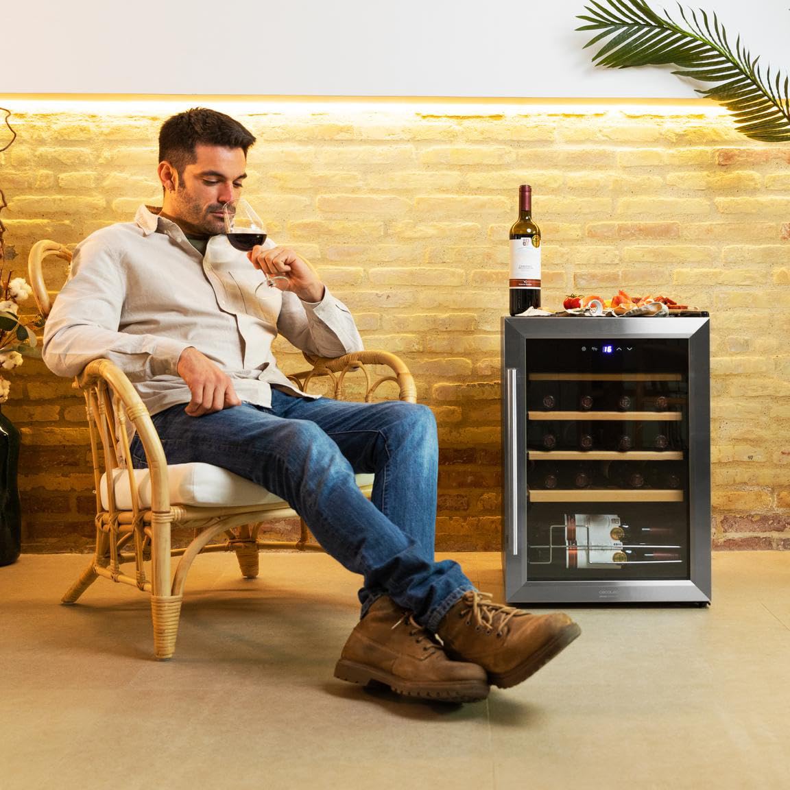 Cecotec Vinoteca - Nevera para Vinos - 24 Botellas Bolero GrandSommelier 2050 Inox Compressor. Temperatura ajustable de 5-18ºC, Alto rendimiento, Funcionamiento silencioso y sin Vibraciones