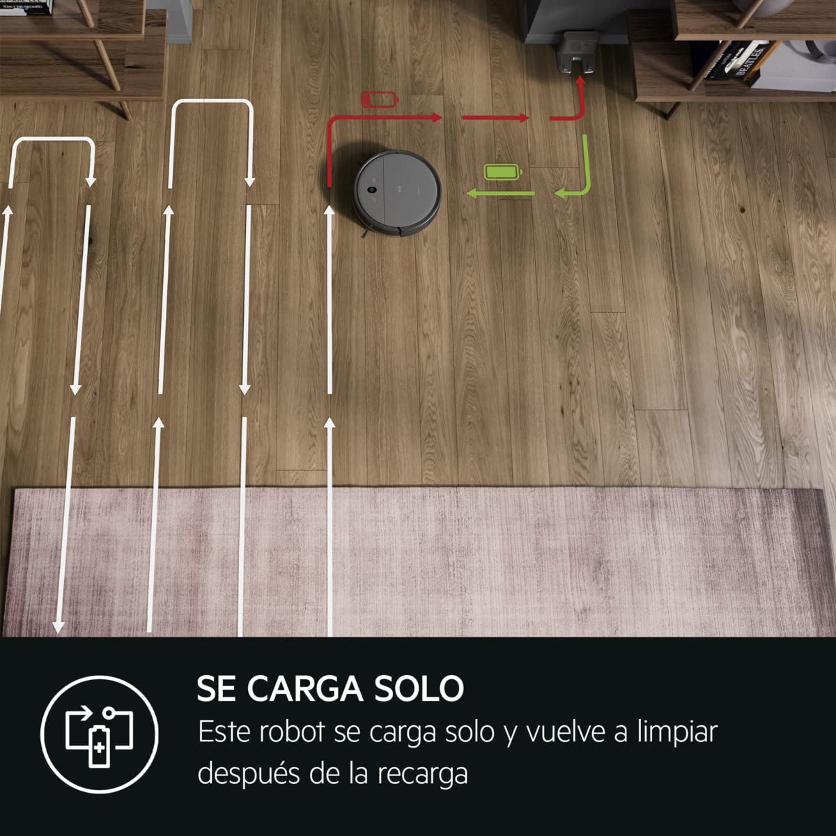 AEG AR61UW1DG - Robot Aspirador, Giroscopio + Cámara, Función Mopa, 14,4V, Autonomía 120 min, Deposito Agua 0,25L, Potencia 2600 Pa, App iOS/Android, Cepillo Motorizado, Base de Carga, Color Gris