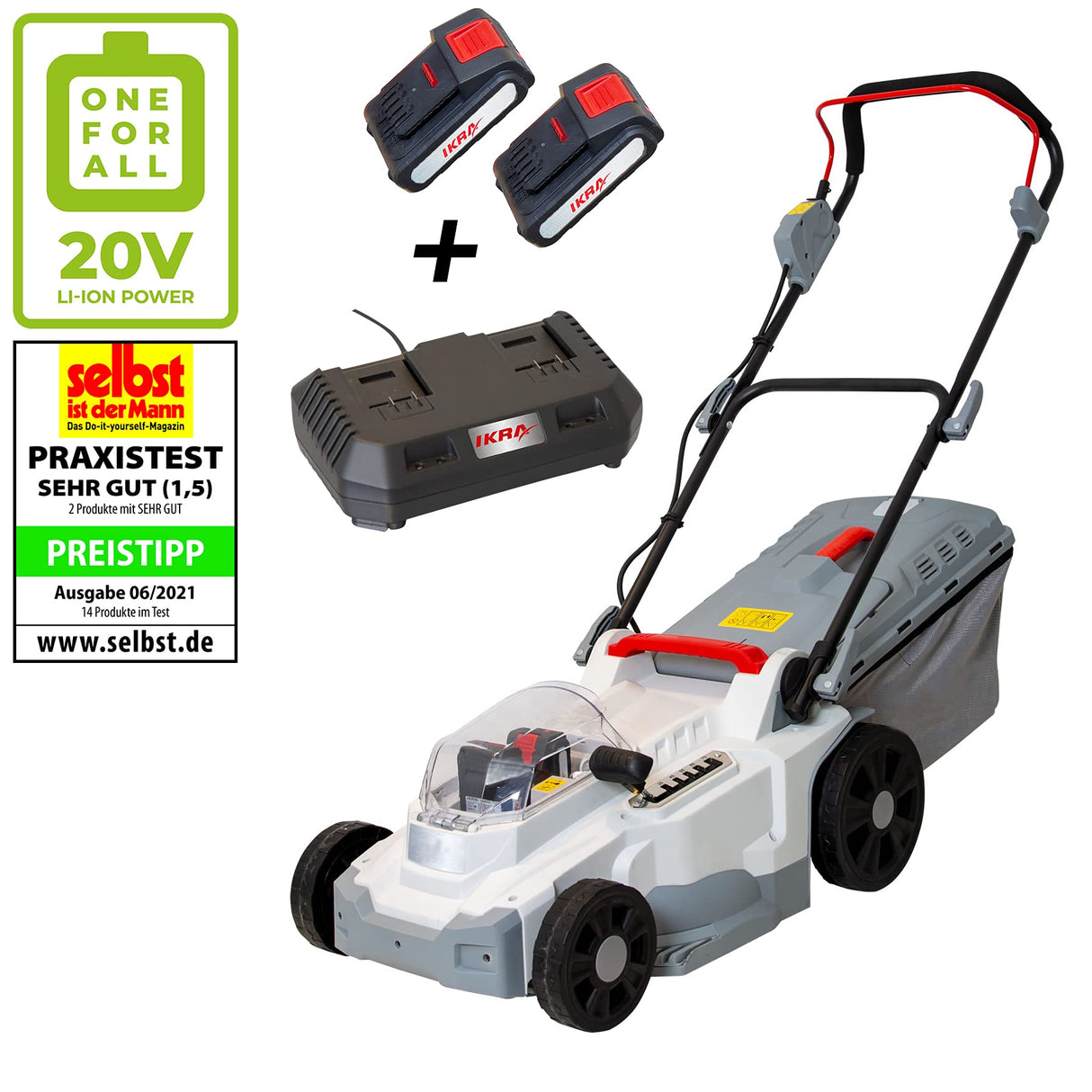 IKRA cortacésped Mulching ICM 2/2037, Incl. 2X batería y Doble Cargador rápido